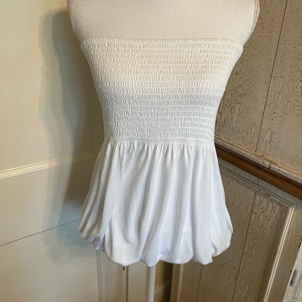 Lascana White Smocked Peplum Strapless Top